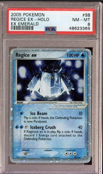 compare product 2005 Pokemon EX Emerald Regice ex Holo 98/106 PSA 8