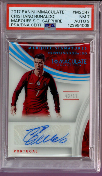 compare product 2017 Immaculate Cristiano Ronaldo Auto #3/15 PSA 7 Auto 9