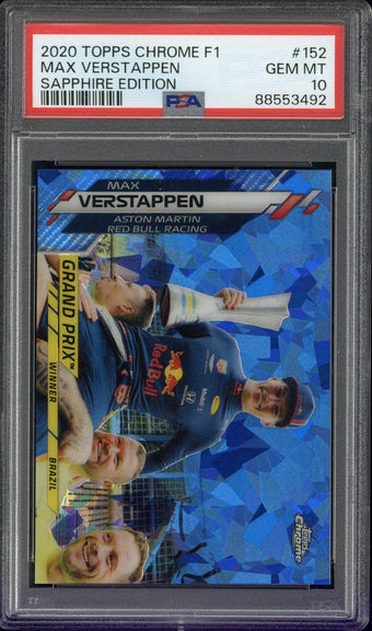 compare product 2020 TOPPS CHROME MAX VERSTAPPEN F1 SAPPHIRE EDITION #152 PSA 10
