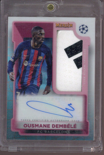 compare product 2022-23 Topps Merlin Chrome UCC Ousmane Dembele Auto Patch Match Ball Signature
