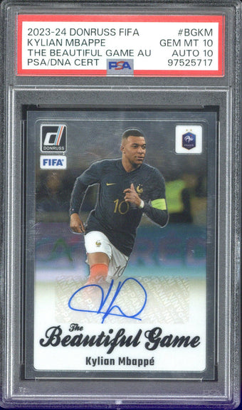 compare product 2023-24 Donruss FIFA Kylian Mbappe The Beautiful Game #BGKM PSA 10 Auto 10