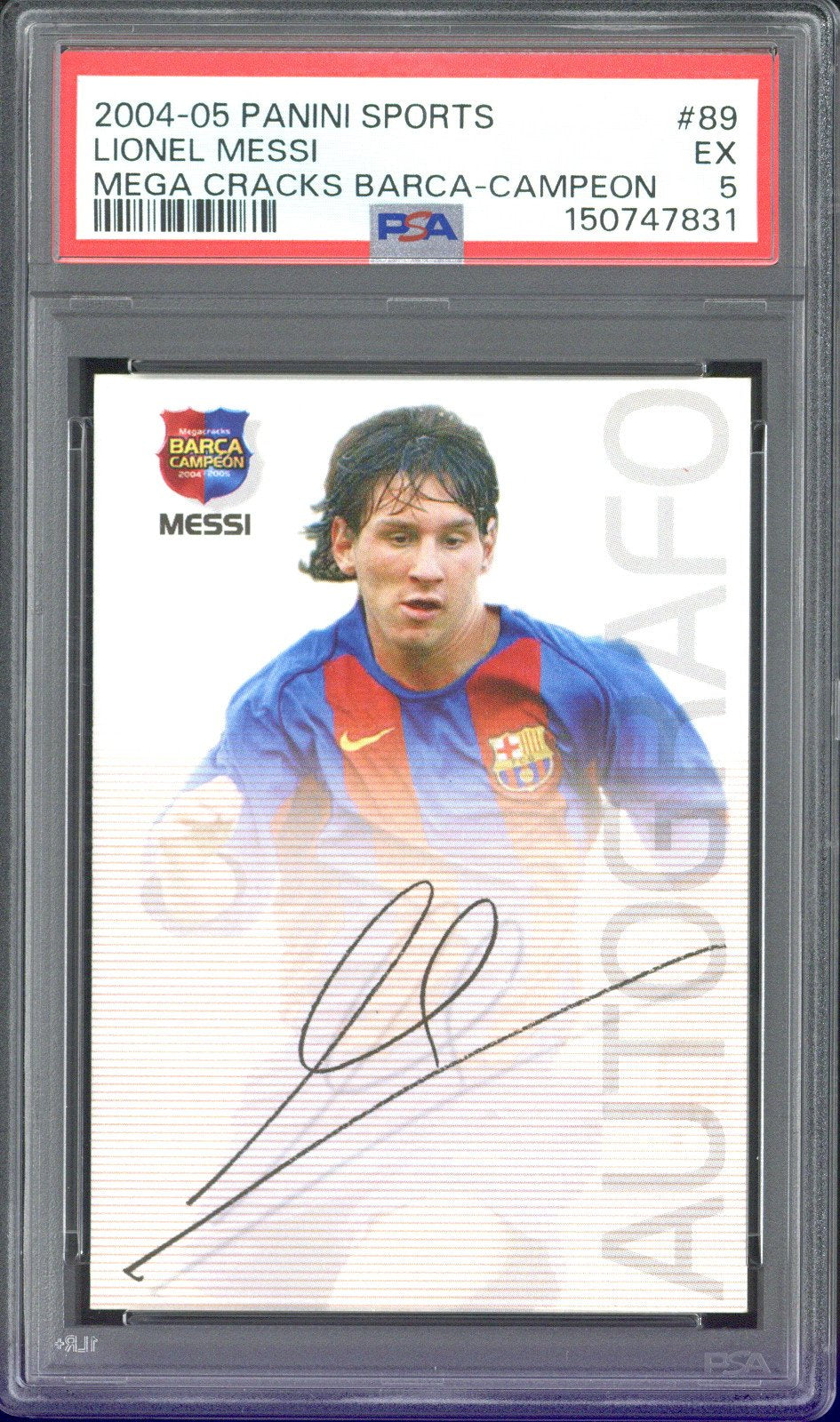 2004-05 Panini Sports Lionel Messi Mega Cracks Barca Campeon #89 PSA 5