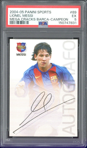 compare product 2004-05 Panini Sports Lionel Messi Mega Cracks Barca Campeon #89 PSA 5