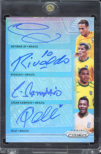 compare product 2018 Panini Prizm World Cup Neymar Jr. / Rivaldo / Cesar Sampaio / Pele Autograph /15 #QS-BRA
