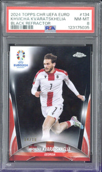 2024 Topps Chrome UEFA EURO Khvicha Kvaratskhelia Black Refractor /10 #134 PSA 8