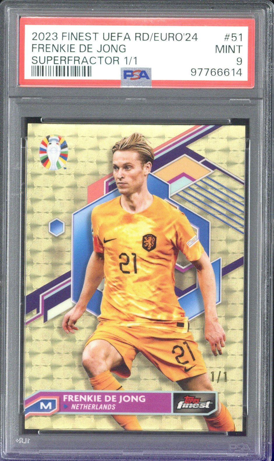 2023 Topps Finest Uefa Road to Euro 2024 Frenkie de Jong Superfractor 1/1 #51 PSA 9