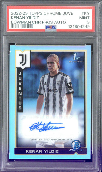 compare product 2022/23 Topps Chrome Juve Kenan Yildiz Bowman Chrome Autograph #KY PSA 9