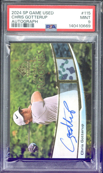 compare product Upper Deck SP Game Used Golf Chris Gotterup RC Autograph #115 PSA 9