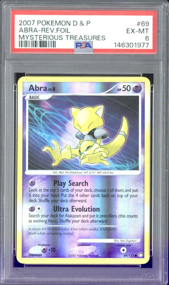 compare product 2007 Pokemon D&P Abra - Rev.Foil Mysterious Treasures #69 PSA 6