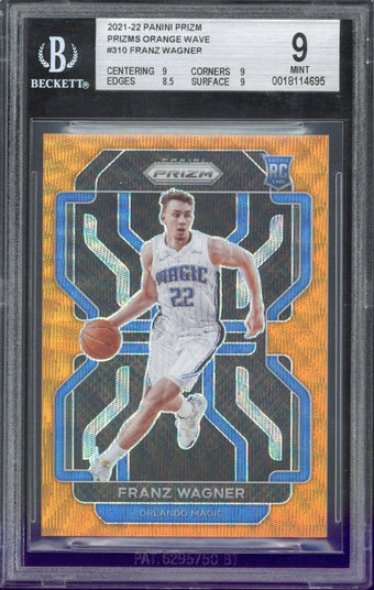 compare product 2021-22 Panini Prizm Franz Wagner RC Orange Wave /60 #310 BGS 9