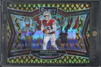 compare product 2024 Panini Select Brock Purdy Dragon Scale Field Level /15 #465