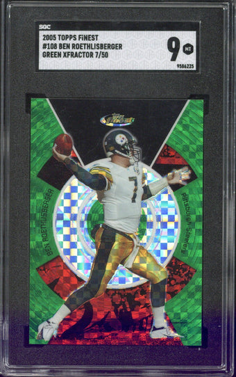compare product 2005 Topps Finest Ben Roethlisberger Green XFractor /50 #108 SGC 9