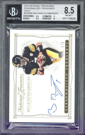 compare product 2015 Panini National Treasures Ben Roethlisberger Personalized Treasures Autograph /5 #PER-BR BGS 8.5