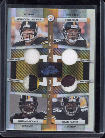 compare product 2009 Panini Donruss Roethlisberger / Ward / Holmes / Parker Quad Patch /25 #18