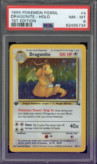 compare product 1999 Pokemon Fossil Dragonite 1st Edition Holo #4 PSA 8