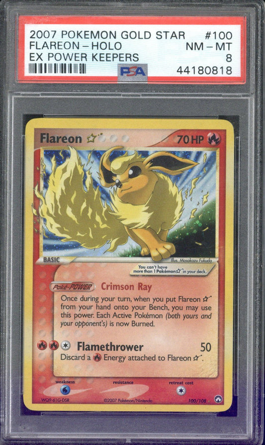 2007 Pokemon EX Power Keepers Gold Star Flareon Holo #100 PSA 8