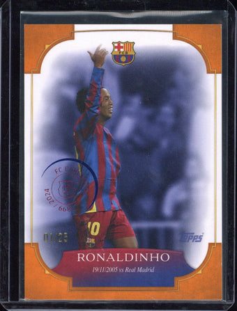 compare product 2025 Topps FC Barcelona 125th Anniversary Ronaldinho Forever Moments /25 FM-4