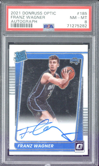 compare product 2021-22 Panini Donruss Optic Basketball Franz Wagner Rated Rookie Autograph #185 PSA 8