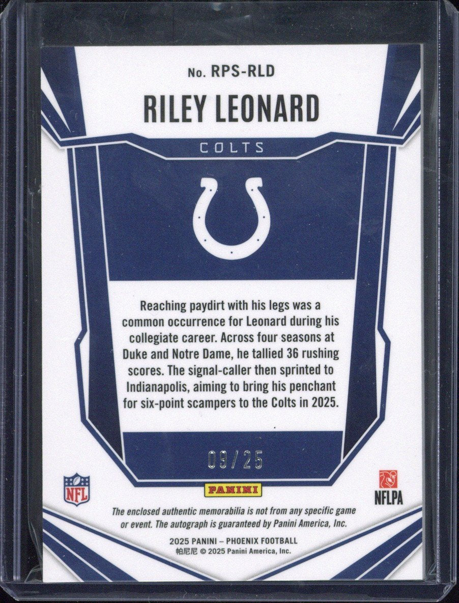 2025 Panini Phoenix Football Riley Leonard RC Patch Autograph /25 #RPS-RLD