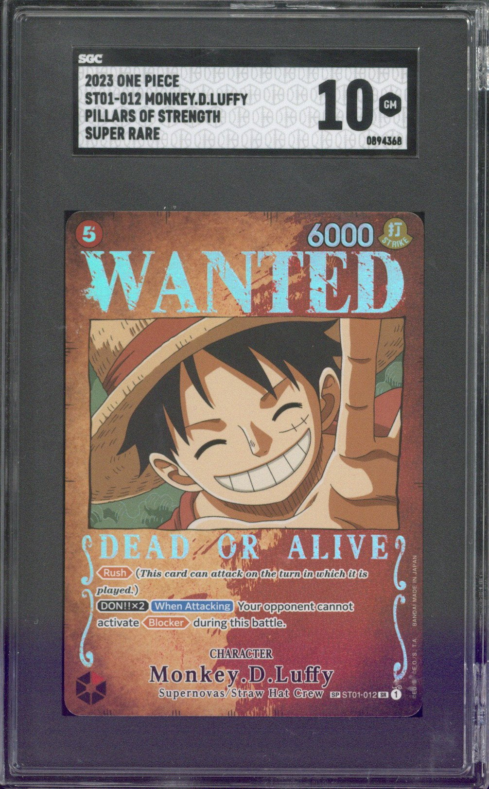 2023 One Piece Pillars Of Strength Monkey D. Luffy #ST01-012 SGC 10