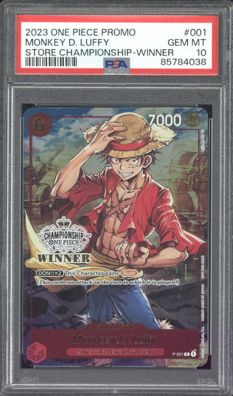compare product 2023 One Piece Promo Monkey D. Luffy Store Championship-Winner #001 PSA 10
