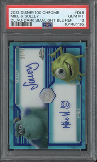 2023 Topps Disney 100 Chrome Mike & Sulley Dual Autograph /75 #DL6 PSA 10