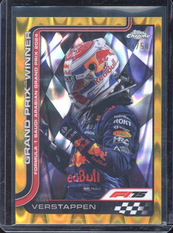 compare product 2025 Topps Chrome F1 Max Verstappen Grand Prix Winner Gold Lava /50 #94