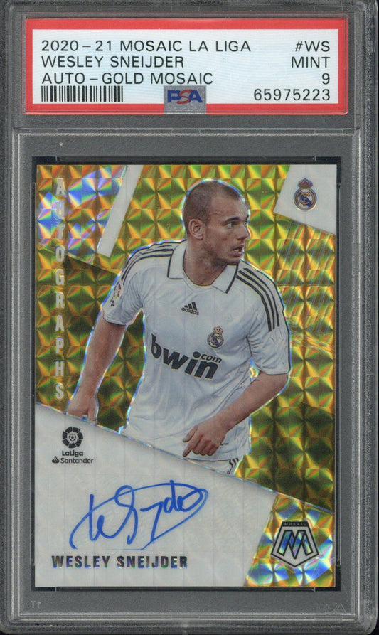 2020-21 Panini Mosaic La Liga Wesley Sneijder Autograph Gold /10 #WS PSA 9