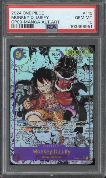 compare product 2024 One Piece Monkey D. Luffy OP09-Manga Alternate Art #119 PSA 10