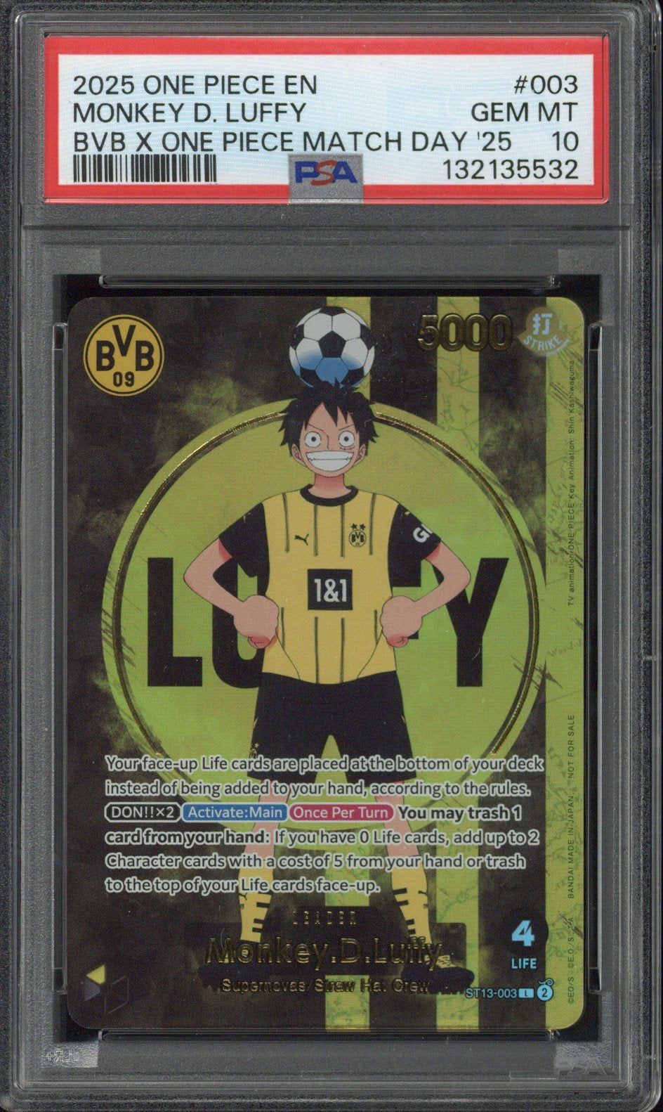 2025 One Piece EN Monkey D. Luffy BVB X One Piece Match Day '25 #003 PSA 10 - EU