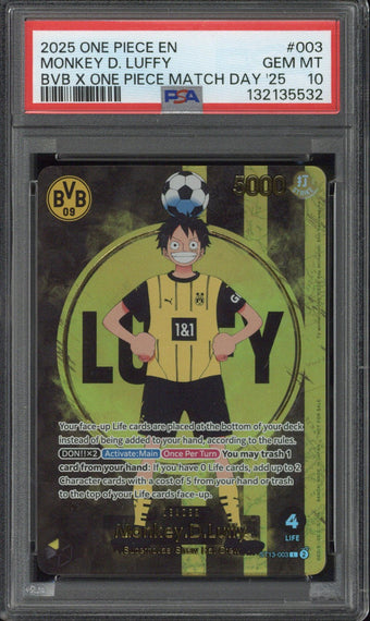 compare product 2025 One Piece EN Monkey D. Luffy BVB X One Piece Match Day '25 #003 PSA 10 - EU