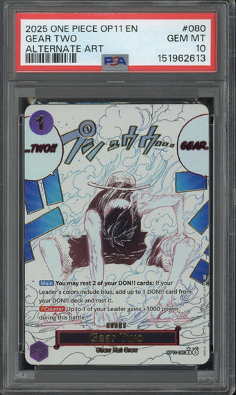 compare product 2025 One Piece OP11 EN Gear Two Alternate Art #080 PSA 10