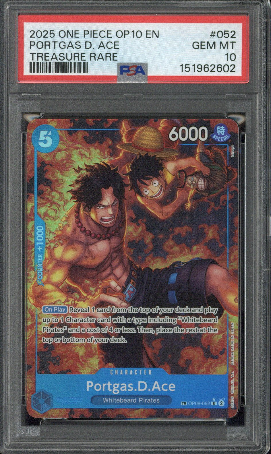 2025 One Piece OP 10 EN Portgas D. Ace Treasure Rare #052 PSA 10
