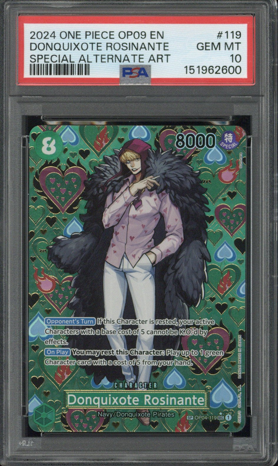 2024 One Piece OP09 EN Donquixote Rosinante Special Alternate Art #119 PSA 10