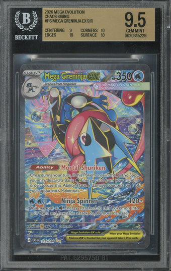 compare product 2026 Pokemon Mega Evolution Chaos Rising Mega Greninja ex SIR #116 BGS 9.5