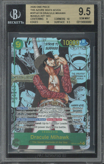 compare product 2026 One Piece OP14 Dracule Mihawk Manga Art #119 BGS 9.5