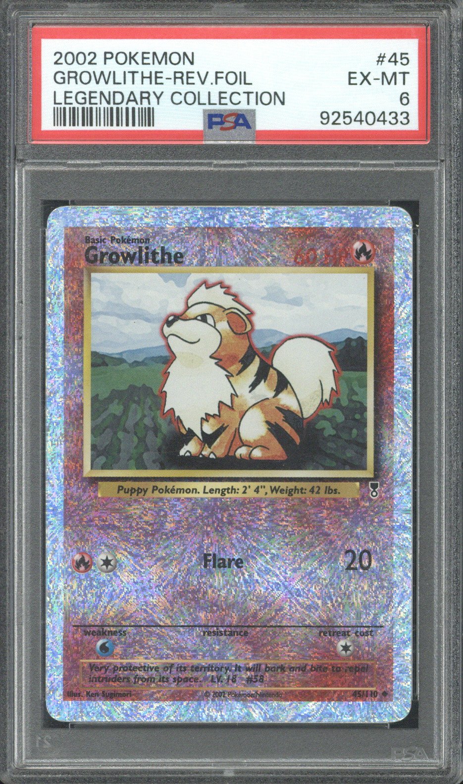 2002 Pokemon Growlithe -  Rev. Foil Legendary Collection #45 PSA 6