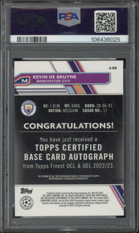 2022-23 Topps Finest UCC Kevin De Bruyne Orange Wave Autograph /25 #AKD PSA 9