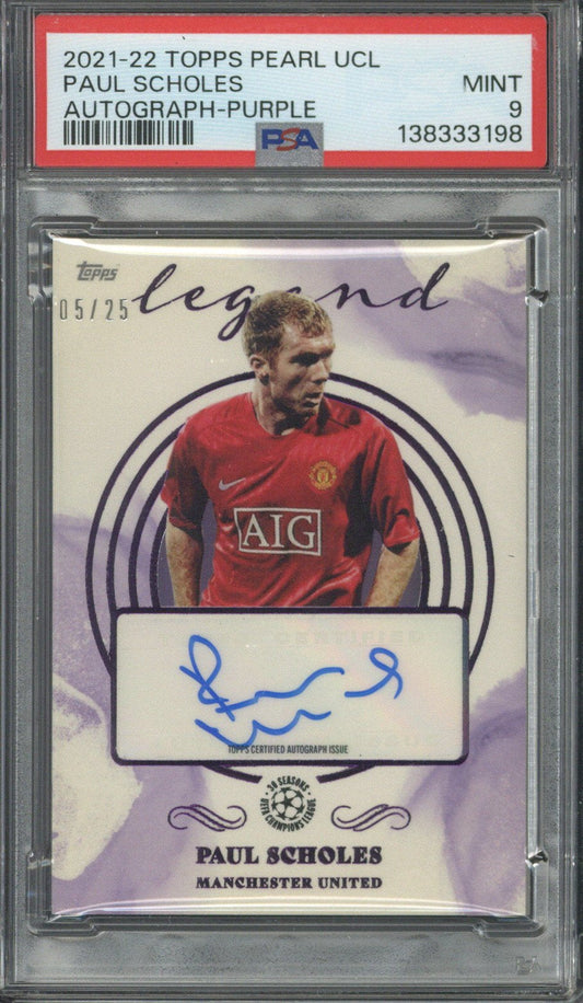 2021-22 Topps Pearl UCL Paul Scholes Autograph Purple /25 PSA 9