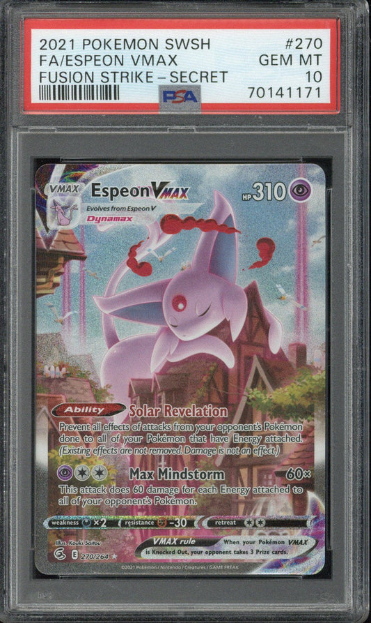2021 Pokemon SWSH FA Espeon VMAX Fusion Strike - Secret #270 PSA 10
