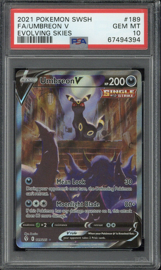 2021 Pokemon SWSH FA Umbreon V Evolving Skies #189 PSA 10