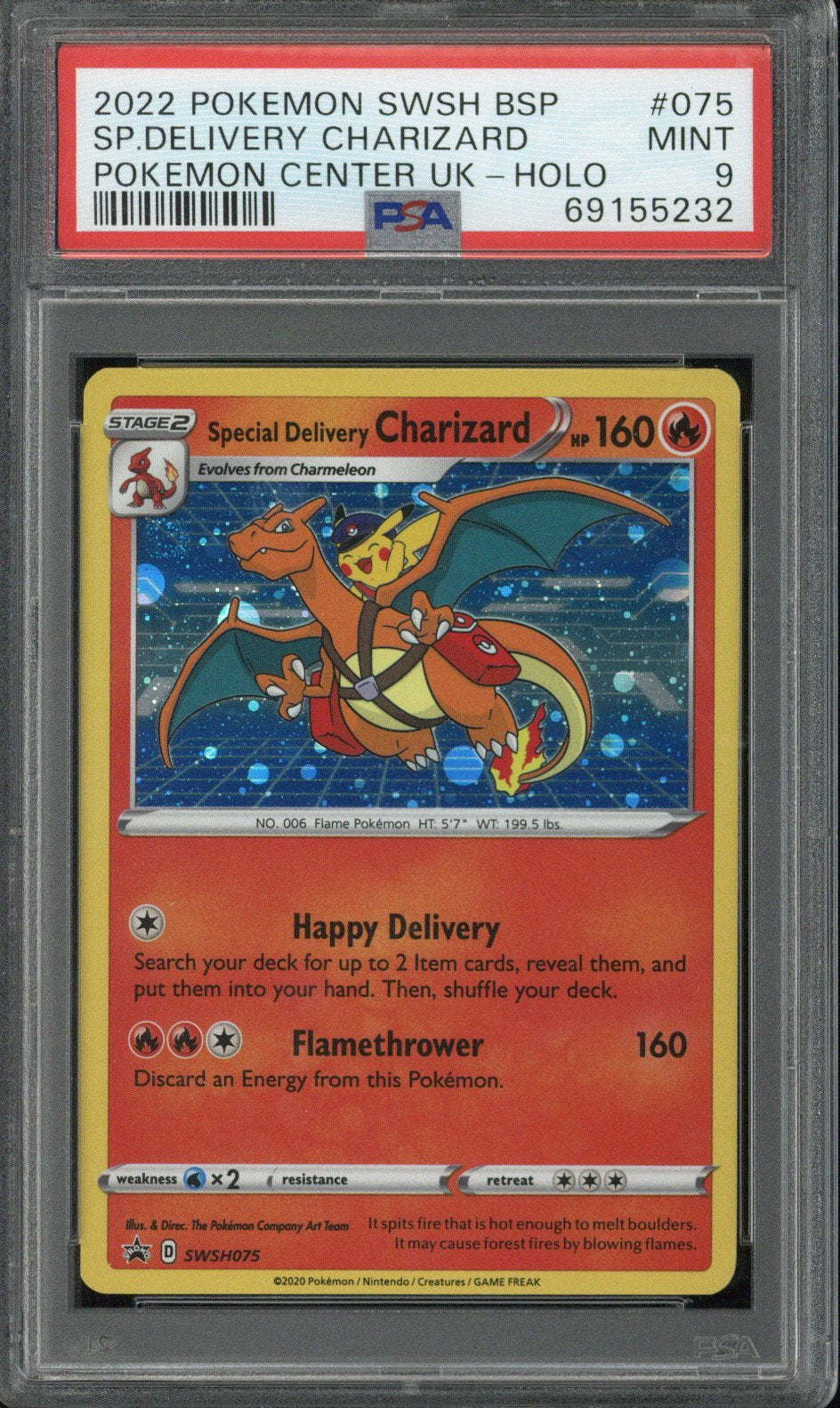 2022 Pokemon SWSH BSP Special Delivery Charizard Pokemon Center UK - Holo #075 PSA 9