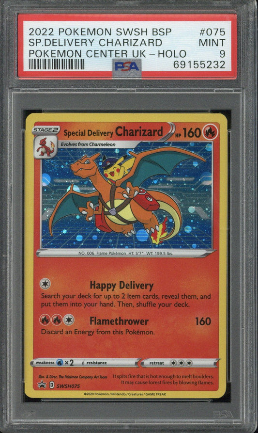 2022 Pokemon SWSH BSP Special Delivery Charizard Pokemon Center UK - Holo #075 PSA 9