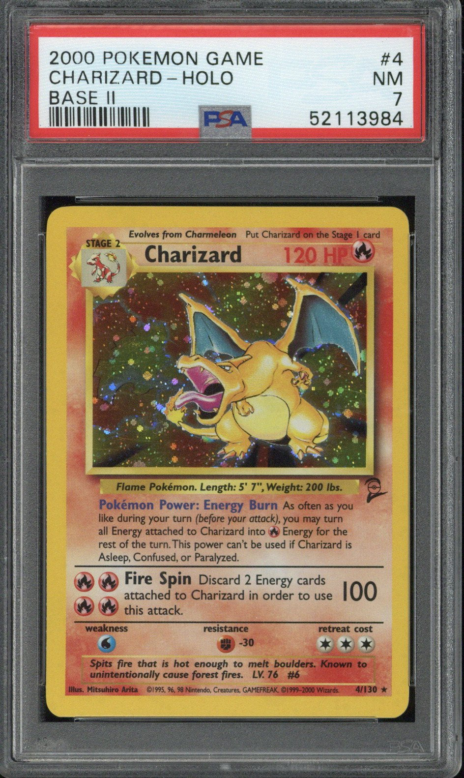 2000 Pokemon Game Charizard - Holo Base 2 #4 PSA 7