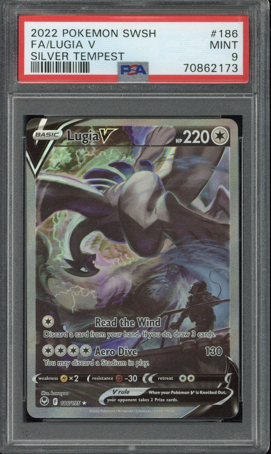 2022 Pokemon SWSH FA Lugia V Silver Tempest #186 PSA 9