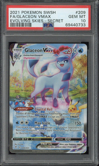 compare product 2021 Pokemon SWSH FA Glaceon VMAX Evolving Skies - Secret #209 PSA 10