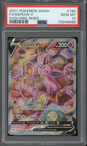 compare product 2021 Pokemon SWSH FA Espeon V Evolving Skies #180 PSA 10
