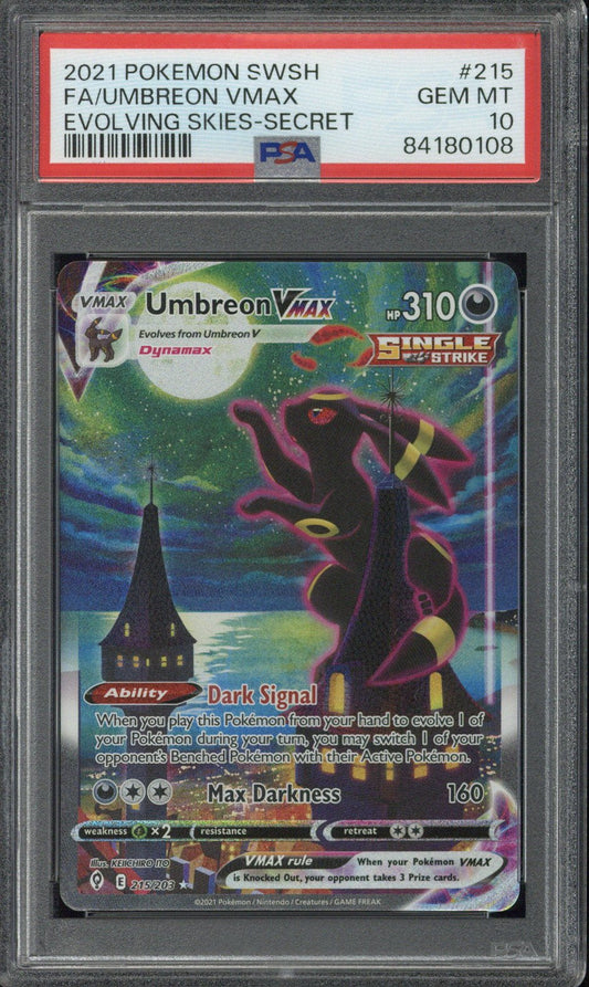 2022 Pokemon SWSH FA Umbreon VMAX Evolving Skies - Secret #215 PSA 10