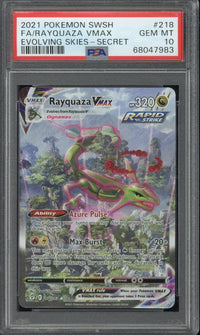 2021 Pokemon SWSH FA Rayquaza VMAX Evolving Skies - Secret #218 PSA 10