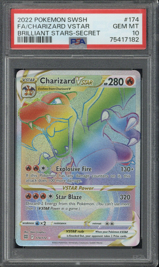 2022 Pokemon SWSH FA Charizard VSTAR Brilliant Stars - Secret #174 PSA 10